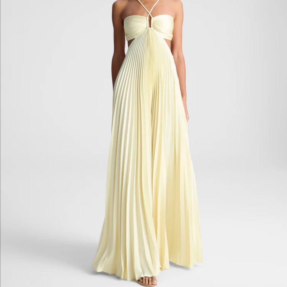 ALC Moira Satin Pleated Maxi Dress - Yellow size 10